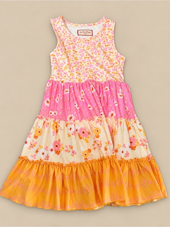 cheeky plum Other - cheeky plum Pink, Cream and Orange Tiered Floral Dress